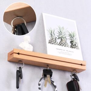 Gartely Wooden Wall Key Holder with Shelf Wood Key Rack Wall Magnetic Key Holder Board Magnet Key Storage Hook Wood Floating Shelf with Neodymium Magnets