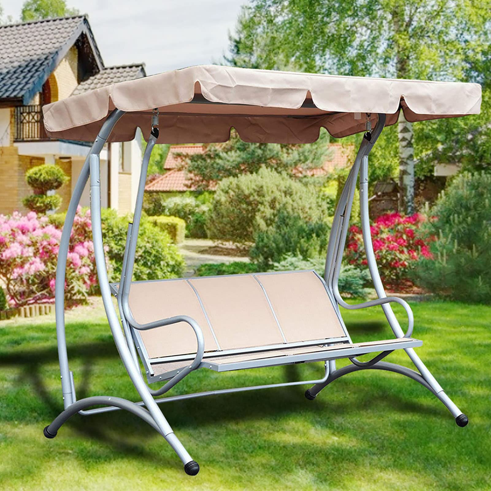 Swing Canopy,Outdoor Swing Canopy Chair Top Cover Swing Canopy Waterproof Cover Replacement Canopy Porch Top Cover Outdoor Seat Furniture for Patio Swing Garden Swing Outdoor(Beige)