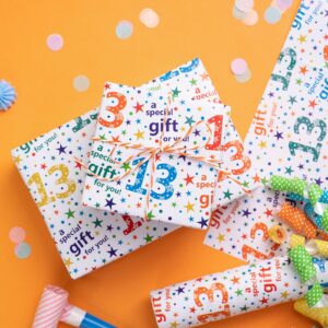 WRAPAHOLIC Birthday Wrapping Paper Sheet - 6 Sheets Colorful 13th Birthday Design Folded Flat for Birthday, Party, Baby Showers - 19.7 Inch X 27.5 Inch Per Sheet