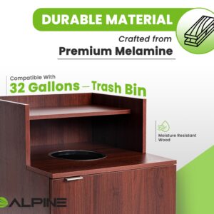 Alpine Restaurant Trash Bin Cabinet - Commercial Trash Can Garbage Receptacle Indoor with Tray Holder for 32 Gallon Garbage Bin (Mahogany)