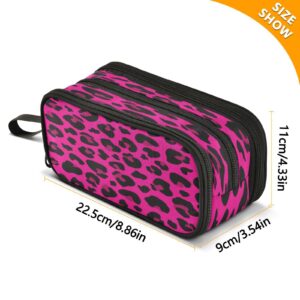 Gredecor Big Capacity Pencil Case for Girls Boys Hot Pink Leopard Cheetah Kids Pouch Bag Pen Boxes with Zipper Stationery Bag Supplies for School Office