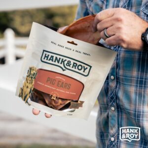 Hank & Roy All-Natural, Single-Ingredient Pig Ears for Dogs, Long Lasting, Easily Digestible Whole Pig Ear Dog Treats, Antibiotic and Hormone Free, Individually Wrapped for Odor Control and Freshness