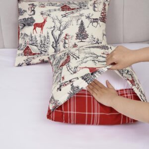 3 Piece Christmas Duvet Cover Queen Size, Soft Double Brushed Christmas Deer Queen Duvet Cover with Zipper Closure, Country Stripe Comforter Cover Set 1 Duvet Cover 90 x 90 inches & 2 Pillow Shams