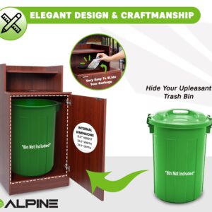 Alpine Restaurant Trash Bin Cabinet - Commercial Trash Can Garbage Receptacle Indoor with Tray Holder for 32 Gallon Garbage Bin (Mahogany)