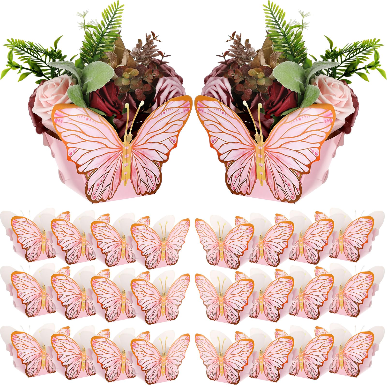 Tenceur 24 Pcs Butterfly Centerpieces for Baby Shower Bridal Shower Centerpieces Butterfly Table Decorations for Wedding Birthday Butterfly Themed Party Decor, Pink and Purple (Pink)