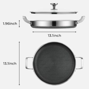 Vegoran Stainless Steel Pan With Cooking Lid,13 Inch Non Stick Frying Pans, PFOA Free, Dishwasher and Oven Safe Cooking Fry Pans (13 INCH PAN)