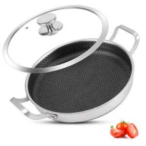 vegoran stainless steel pan with cooking lid,13 inch non stick frying pans, pfoa free, dishwasher and oven safe cooking fry pans (13 inch pan)