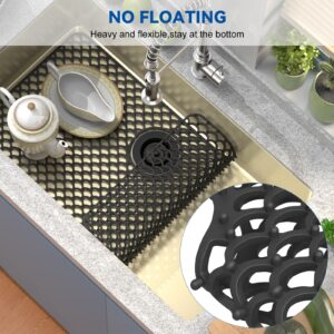 TOOVEM Silicone Sink Protectors for Kitchen Sink, 28'x 15 inches Kitchen Sink Mats for Bottom of Farmhouse Stainless Steel Porcelain Sink with Rear Drain, Black