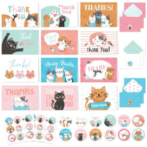 decorably thank you cards with envelopes & stickers, animal-themed cards - 24 pack cat thank you cards, blank inside thank you cards cats, 6x4in thank you cards with envelopes cats