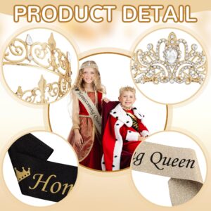 Saintrygo 4 Pcs Homecoming King and Homecoming Queen Crown Set with Sashes Prom Party Supplies for School(Elegant Style,Gold)