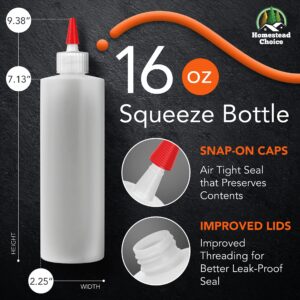 2-pack Plastic Squeeze Bottles for Sauces - 16 OZ Condiment Squeeze Bottles for Liquids - Made in USA - BPA Free Squirt Bottles with Cap - Ketchup, Syrup, Oil, Dressings, Honey & Arts and Crafts