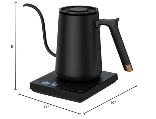 TIMEMORE Electric Gooseneck Kettle with Temperature Control FISH SMART BPA Free Stainless Steel Tea Kettle Automatic Shut Off for Coffee, Tea, Basics 600ml, Black