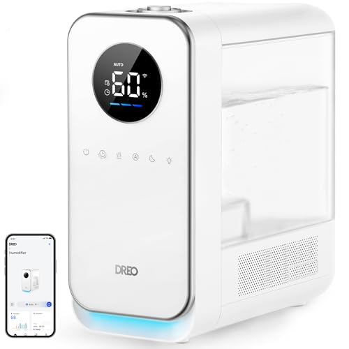 Dreo Humidifiers for Bedroom, Top-filled Smart Quiet Cool Mist Humidifier for Large Room, 50 Hours Runtime for Home, Indoor Plants, Oil Diffuser & Nightlight for Baby Nusery, 5L, with Alexa/Google