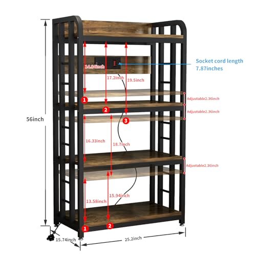 SIREDEEP Bakers Rack with Power Outlet ，4-Tier Kitchen Baker's Rack, Kitchen Microwave Stand with Storage Suitable for Kitchen, Living Room, Dinning Room，Coffee Bar(Rustic Brown)