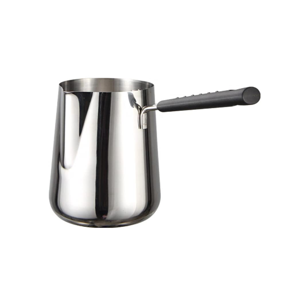 Elvaesther Milk Warmer Pot, Stainless Steel Milk Warmer Pot, Milk Pan with Scale Chocolate Butter Melting Pot Milk Frothing Pitcher with Lengthened Heat-insulated Handle 600ml