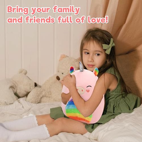 Easfan 13'' Rainbow Unicorn Plush Pillow Soft Unicorn Plush Toy Cute Unicorn Stuffed Animal Home Room Decoration Birthday Christmas Festival Gifts for Kids Toddlers