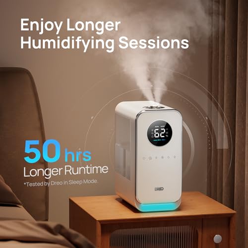 Dreo Humidifiers for Bedroom, Top-filled Smart Quiet Cool Mist Humidifier for Large Room, 50 Hours Runtime for Home, Indoor Plants, Oil Diffuser & Nightlight for Baby Nusery, 5L, with Alexa/Google