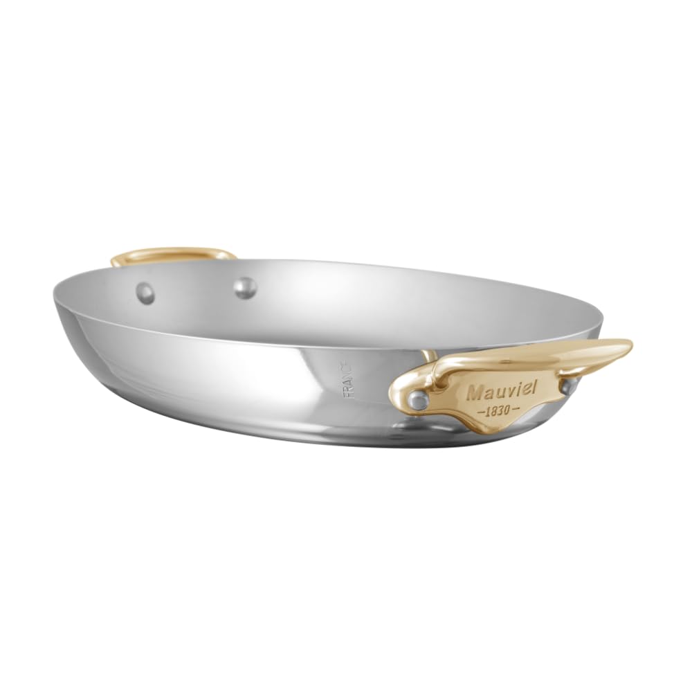 Mauviel M'Cook B Stainless Steel Oval Pan With Brass Handles,11.8-in, Made In France