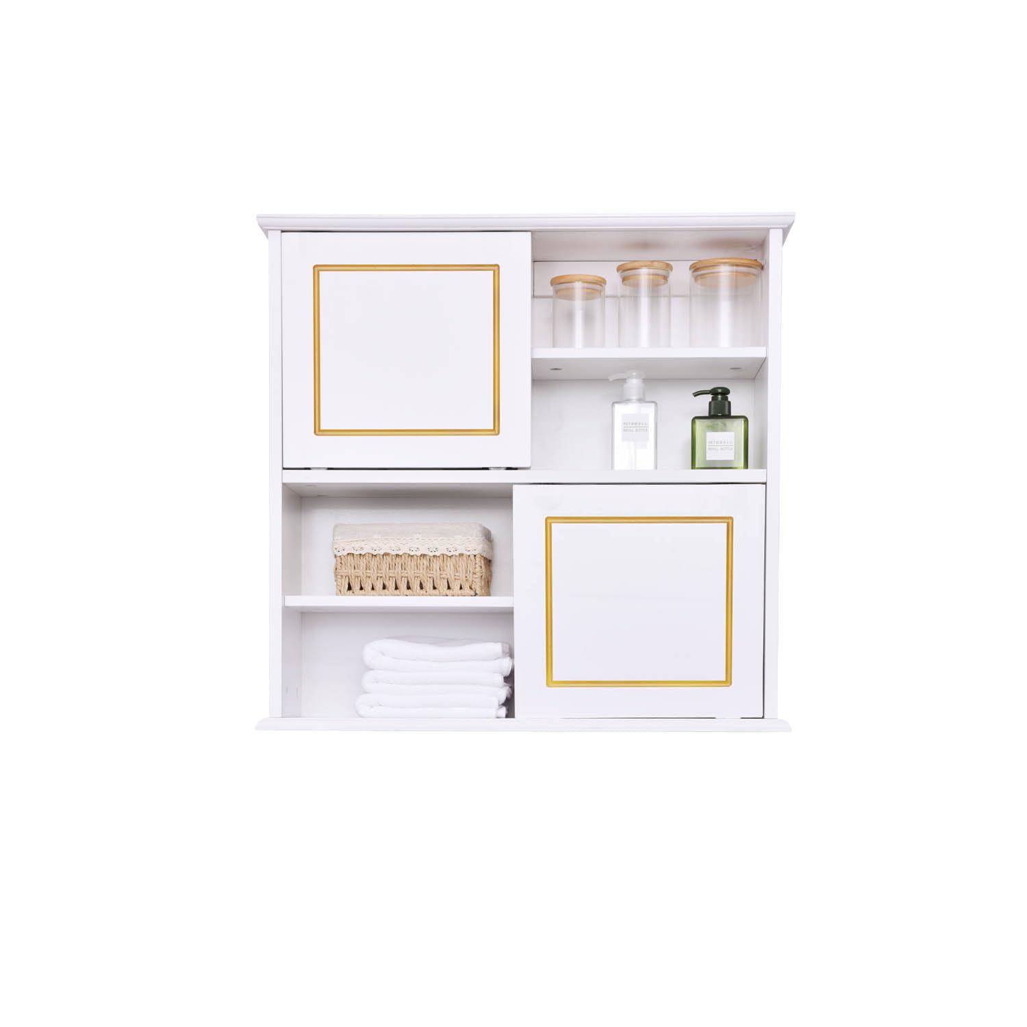 Ceredeme Wall Storage Cabinet, Bathroom Medicine Cabinets with Sliding Door and Adjustable Shelves, Wood Fashion Cabinet for Bathroom, Kitchen, Living Room, White