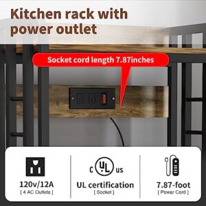 SIREDEEP Bakers Rack with Power Outlet ，4-Tier Kitchen Baker's Rack, Kitchen Microwave Stand with Storage Suitable for Kitchen, Living Room, Dinning Room，Coffee Bar(Rustic Brown)