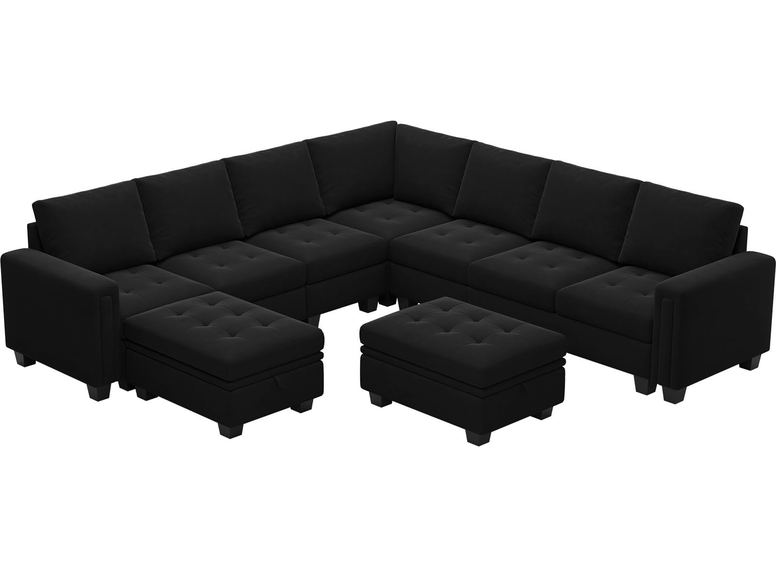 Belffin Oversized Velvet Modular 8-Seat Sectional Sofa Set with Storage Ottoman U Shaped Couch Set Modular Sectional Convertible Sofa Couch with Reversible Chaise Corner Sofa Couch Set Black