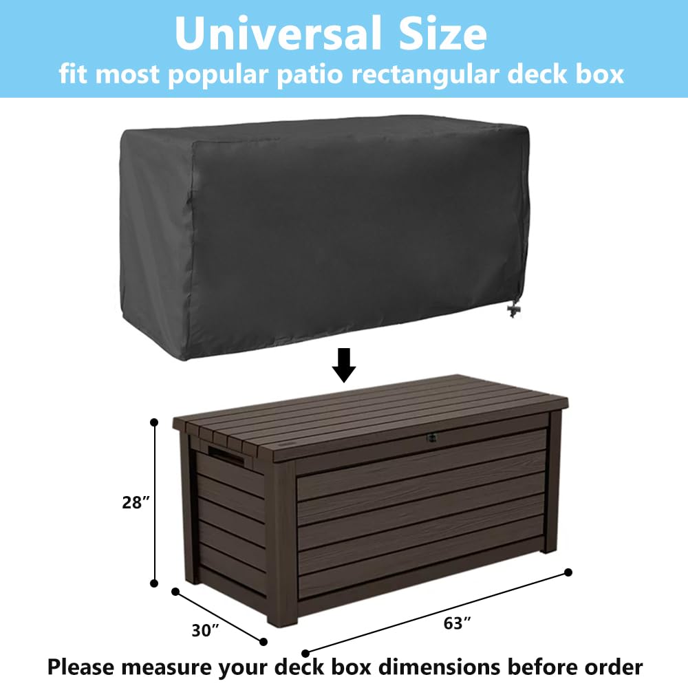 FCOUIID Deck Box Cover - Outdoor Ottoman Bench Protective Case 210D Heavy Duty Organizer Home Fitness Accessories, 63" L x 30" W x 28" H