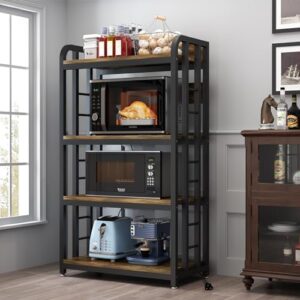 siredeep bakers rack with power outlet ，4-tier kitchen baker's rack, kitchen microwave stand with storage suitable for kitchen, living room, dinning room，coffee bar(rustic brown)