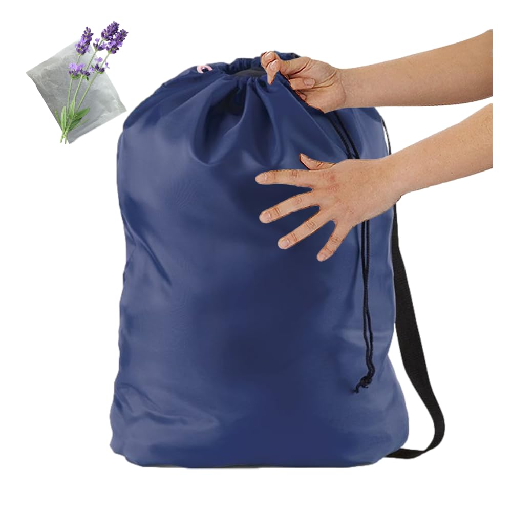 Heavy Duty Laundry Bag w/Shoulder Strap, 22" x 28", 210 Denier Polyester, Holds 2 Loads or 35 lbs, Plus 1 Lavender Sachet (NAVY BLUE)