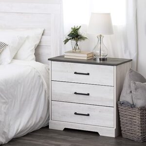 Prepac Rustic Ridge Farmhouse 3-Drawer Nightstand, Chest of Drawers for Bedroom, Wooden Bedroom Dresser with 3 Storage Drawers, 16.25in x 27.5in x 26.75in, Washed White