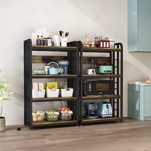 SIREDEEP Bakers Rack with Power Outlet ，4-Tier Kitchen Baker's Rack, Kitchen Microwave Stand with Storage Suitable for Kitchen, Living Room, Dinning Room，Coffee Bar(Rustic Brown)