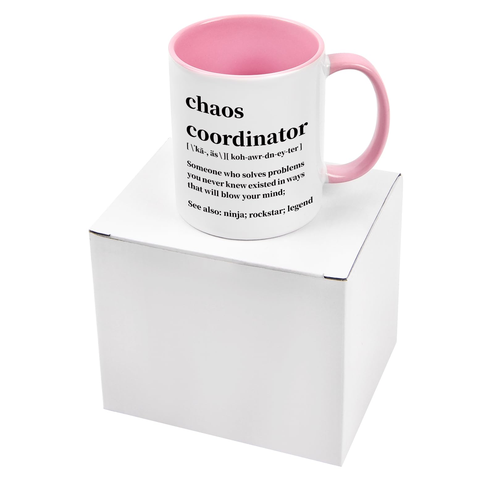 Cabtnca Chaos Coordinator Mug, 11Oz, Porcelain, Coffee Mug for Women Boss Teacher, Funny Work Gifts, Handmade, Microwave Safe, Dishwasher Safe