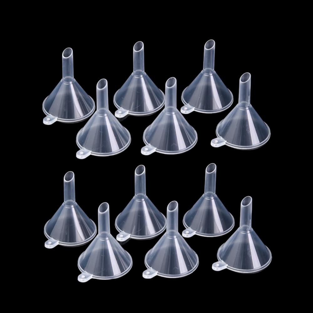 Small Funnel, 2.16inch Clear Plastic Mini Funnels for Science Lab Bottle Filling Liquid, Essential Oils, Perfume(12 Pack)