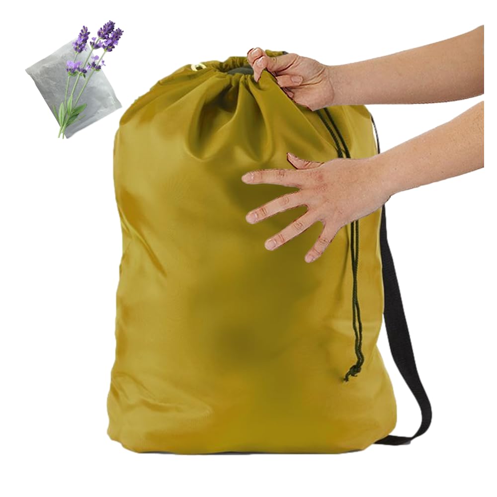 Heavy Duty Laundry Bag w/Shoulder Strap, 22" x 28", 210 Denier Polyester, Holds 2 Loads or 35 lbs, Plus 1 Lavender Sachet (GOLD)