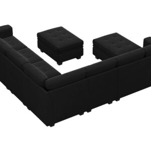 Belffin Oversized Velvet Modular 8-Seat Sectional Sofa Set with Storage Ottoman U Shaped Couch Set Modular Sectional Convertible Sofa Couch with Reversible Chaise Corner Sofa Couch Set Black