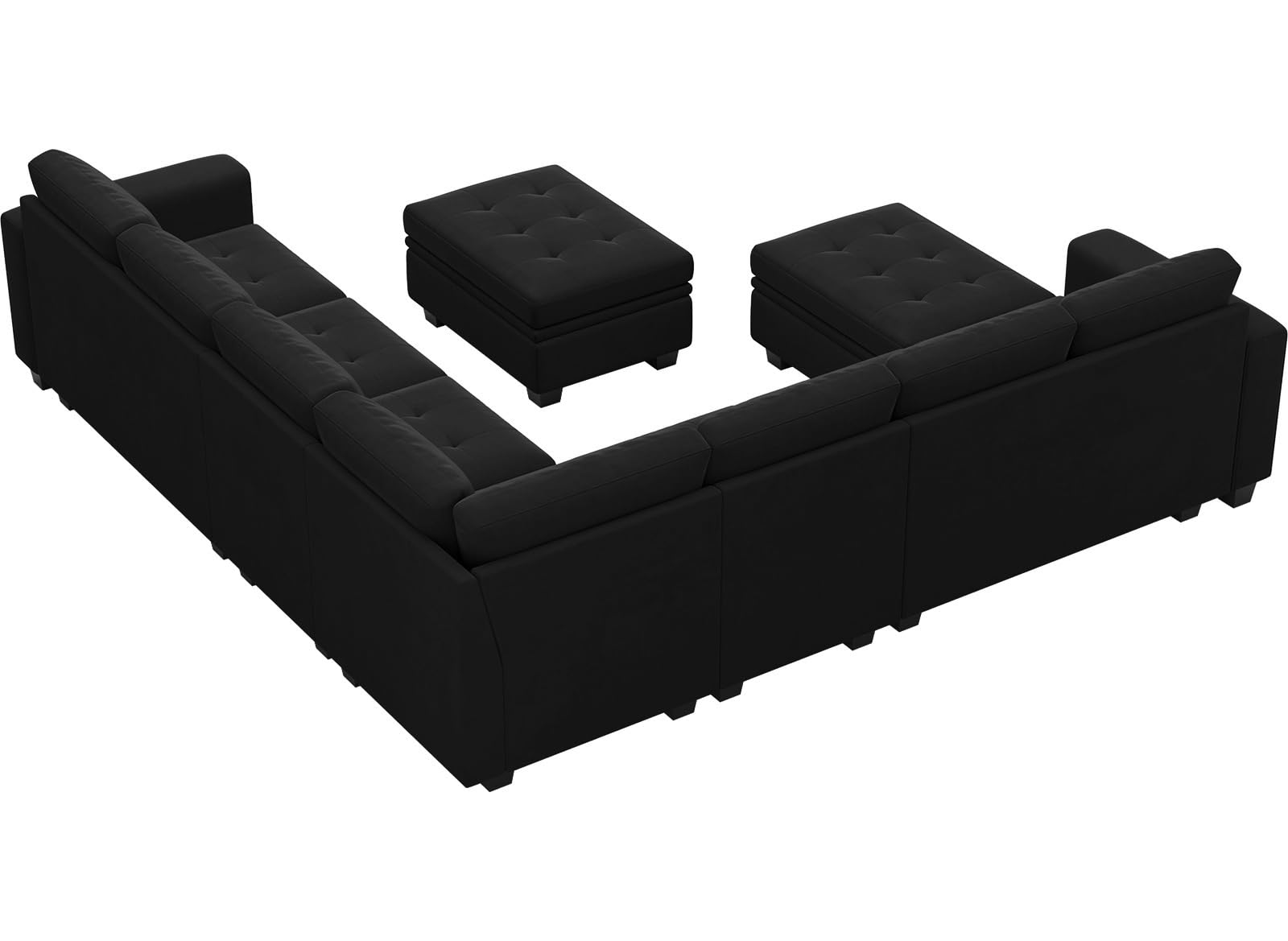 Belffin Oversized Velvet Modular 8-Seat Sectional Sofa Set with Storage Ottoman U Shaped Couch Set Modular Sectional Convertible Sofa Couch with Reversible Chaise Corner Sofa Couch Set Black