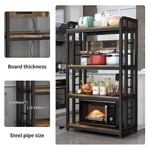 SIREDEEP Bakers Rack with Power Outlet ，4-Tier Kitchen Baker's Rack, Kitchen Microwave Stand with Storage Suitable for Kitchen, Living Room, Dinning Room，Coffee Bar(Rustic Brown)