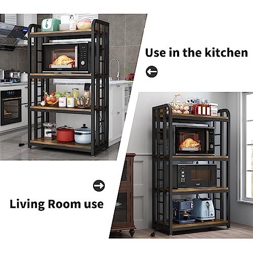 SIREDEEP Bakers Rack with Power Outlet ，4-Tier Kitchen Baker's Rack, Kitchen Microwave Stand with Storage Suitable for Kitchen, Living Room, Dinning Room，Coffee Bar(Rustic Brown)