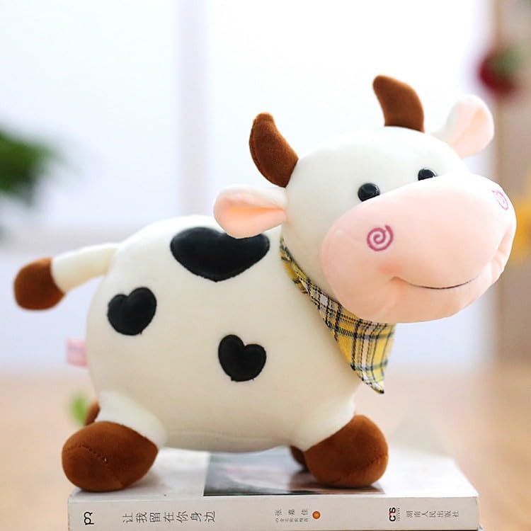 HPOSAN Lovely Creative Milk Cow Plush Pillow Toys Soft Stuffed Cartoon Animal Cattle Doll Bedroom Sleeping Pillow Cushion Gifts for Friends Kids