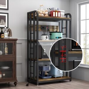 SIREDEEP Bakers Rack with Power Outlet ，4-Tier Kitchen Baker's Rack, Kitchen Microwave Stand with Storage Suitable for Kitchen, Living Room, Dinning Room，Coffee Bar(Rustic Brown)