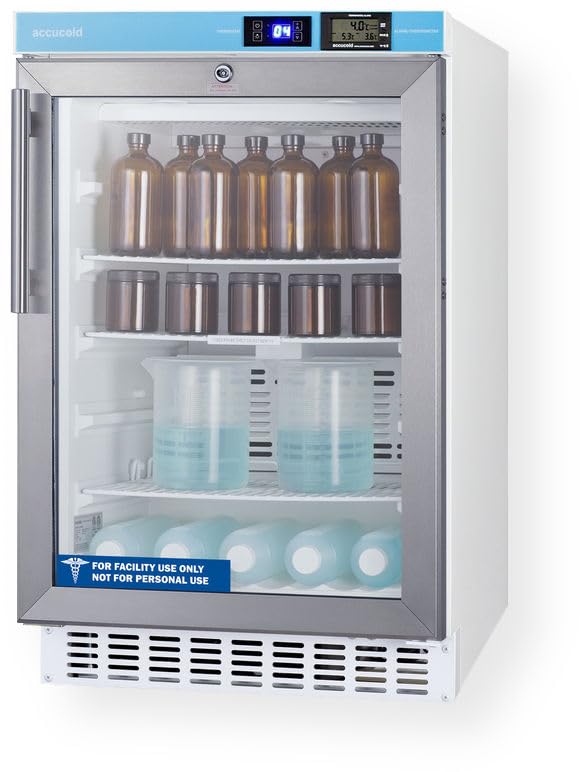 Accucold ACR46GL 20" Wide Pharmacy All-Refrigerator; LED Lighting; Built-in Capable; Double Pane Tempered Glass Door; Digital Thermostat; Temperature Memory Function; Frost-free Operation