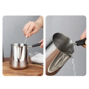 Elvaesther Milk Warmer Pot, Stainless Steel Milk Warmer Pot, Milk Pan with Scale Chocolate Butter Melting Pot Milk Frothing Pitcher with Lengthened Heat-insulated Handle 600ml