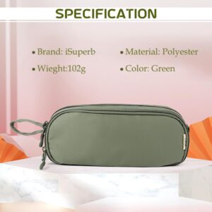 iSuperb 2 Compartments Pencil Case Zippered Pencil Pouch With Handle Big Large Capaciy Aesthetic Organizer Canvas & Nylon Pen Bag Handbag for Travel Office Stationary (Green)