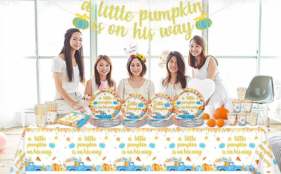 170Pcs A Little Pumpkin is On His Way Baby Shower Party Decorations Little Pumpkin Baby Shower Decorations Boy A Little Pumpkin is On The Way Baby Shower Boy Blue Pumpkin Baby Shower Decorations