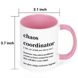 Cabtnca Chaos Coordinator Mug, 11Oz, Porcelain, Coffee Mug for Women Boss Teacher, Funny Work Gifts, Handmade, Microwave Safe, Dishwasher Safe