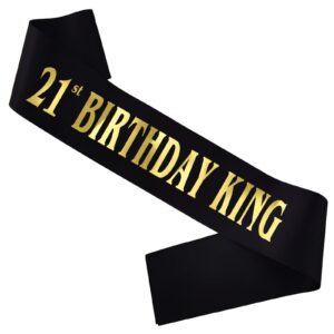 21st birthday king sash, gold foil black satin birthday sash for men 21st fabulous birthday party gift decorations favors