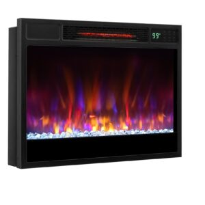 costway electric fireplace inserts 23-inch wide, 1500w recessed fireplace insert with remote control, 6 flame colors, 5 brightness, 8h timer, overheat protection, infrared fireplace heater for indoor