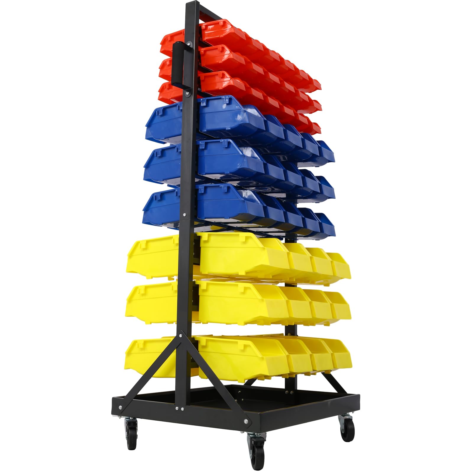 9-Tier Double-Sided Movable Parts Tool Storage Rack with 90 Bins, Nuts Bolts Storage Organizer with Locking Wheels for Shop Garage and Home