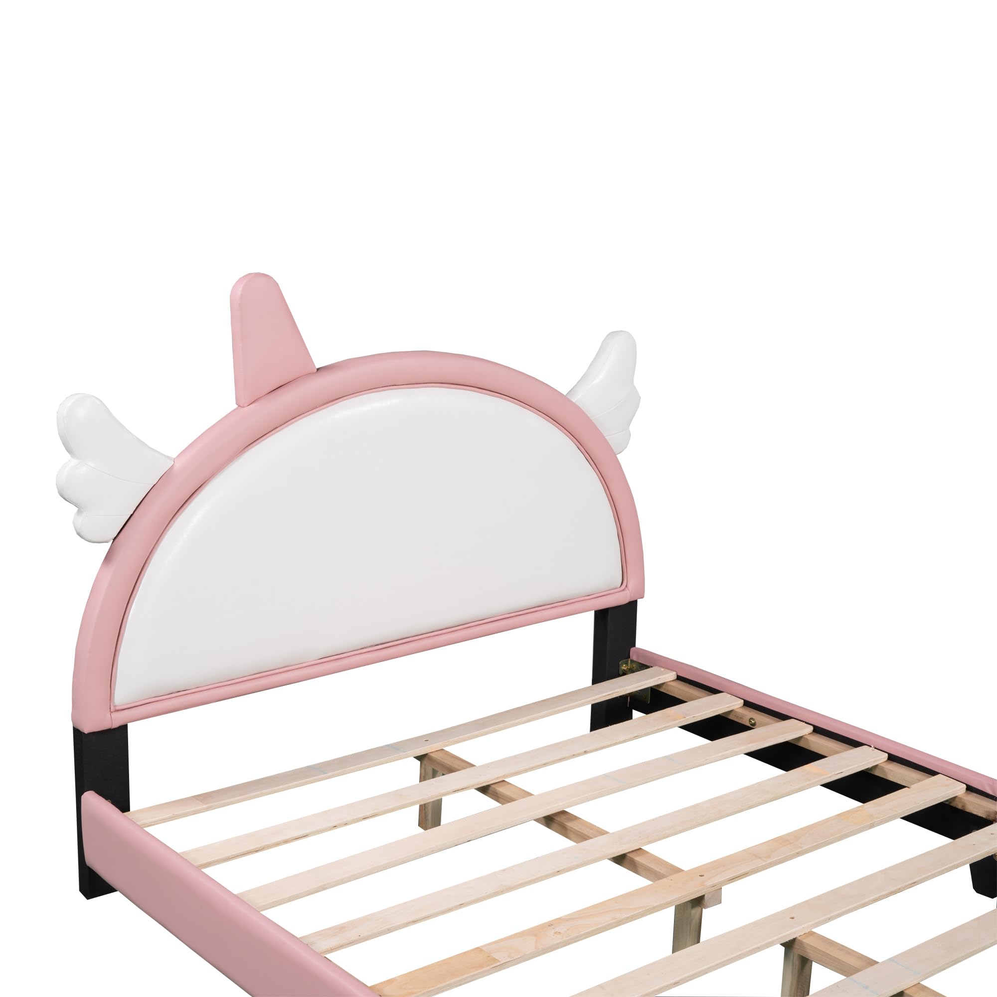 Harper & Bright Designs Full Size Upholstered Princess Bed Frame with Crown Headboard for Boys Girls Kids Toddler,Full Size Platform Bed with Headboard and Footboard,White+Pink (Pink3)