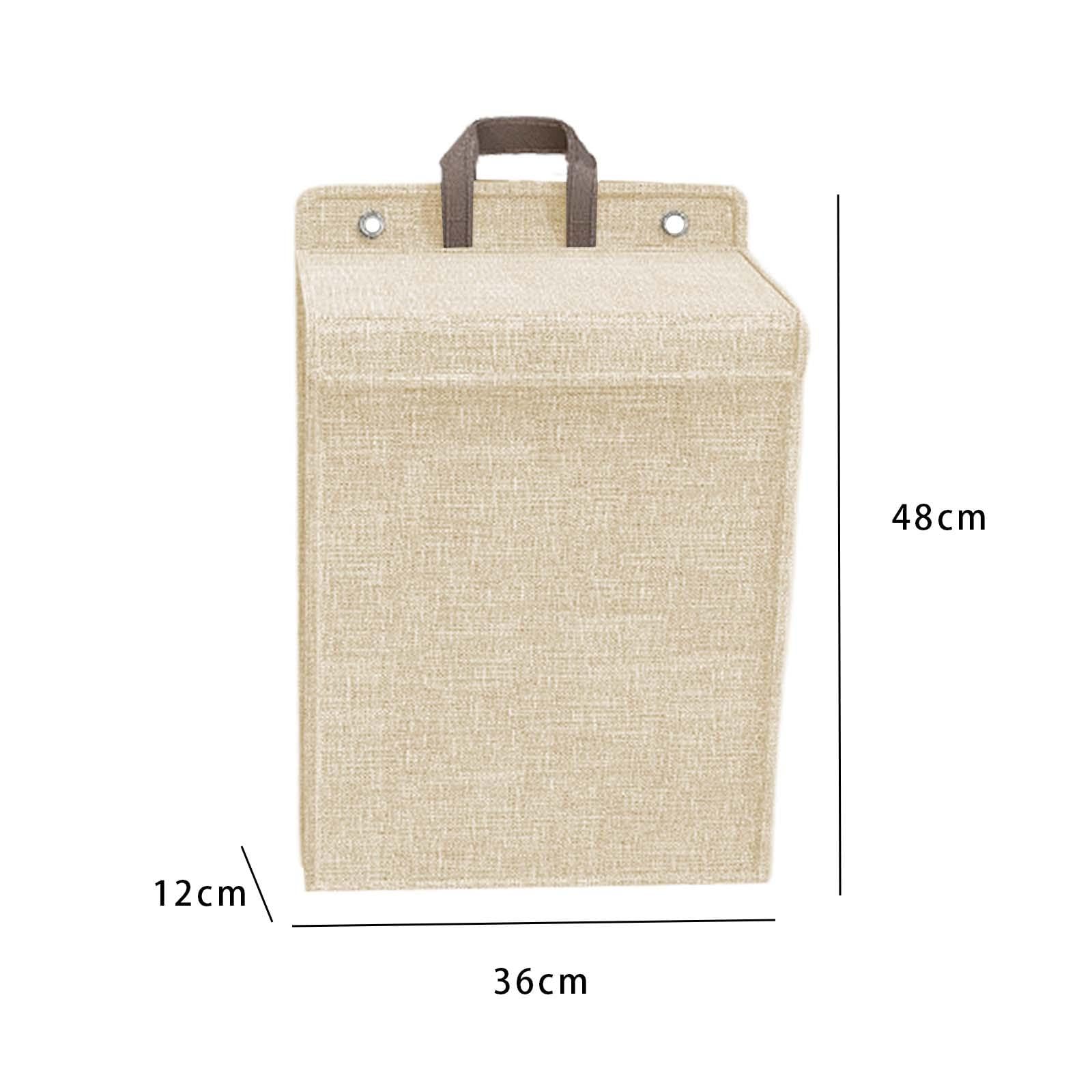 Collapsible Hanging Laundry Basket Wall Mounted Laundry Storage Basket with Carry Handle, Large Capacity Laundry Hamper for Bedroom, Blanket, Beige Medium