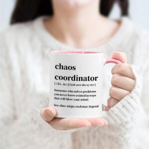 Cabtnca Chaos Coordinator Mug, 11Oz, Porcelain, Coffee Mug for Women Boss Teacher, Funny Work Gifts, Handmade, Microwave Safe, Dishwasher Safe